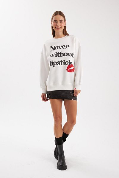 NOK İSTANBUL Udo Sweatshirt with Lipstick Slogan Ecru