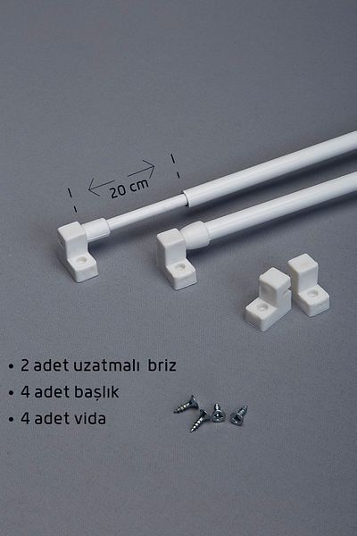 VENTİ PERDE 50 - 70 Cm Adjustable Brizing Rod, 2 Aluminum Curtain Pipes, 4 Heads