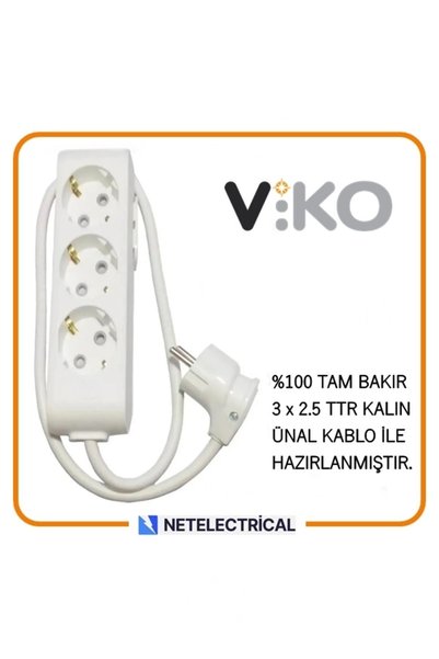 VİKO Multi-let 3'lü 2 Metre Topraklı Çocuk Korumalı (3x2.5 TTR TAM BAKIR KALI...