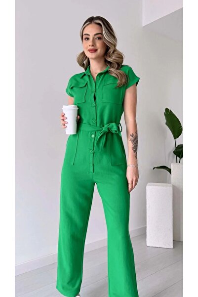 GDS BUTİK Düğmeli Keten Tulum