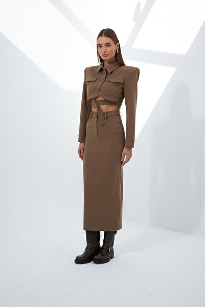 NOK İSTANBUL Limited Edition Maxi Boy Kalem Etek Vizon