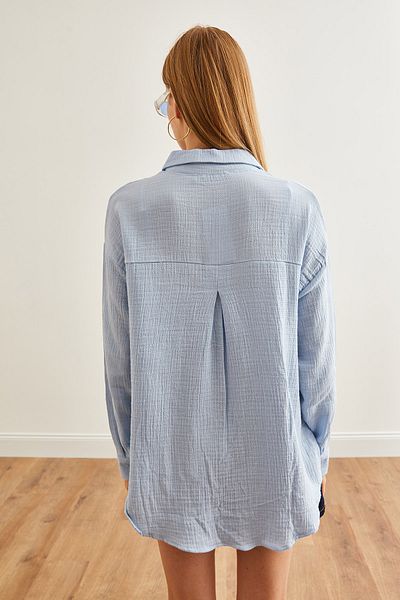 Olalook Cămașă oversize de muselină albastru gheață pentru femei - GML-19001217