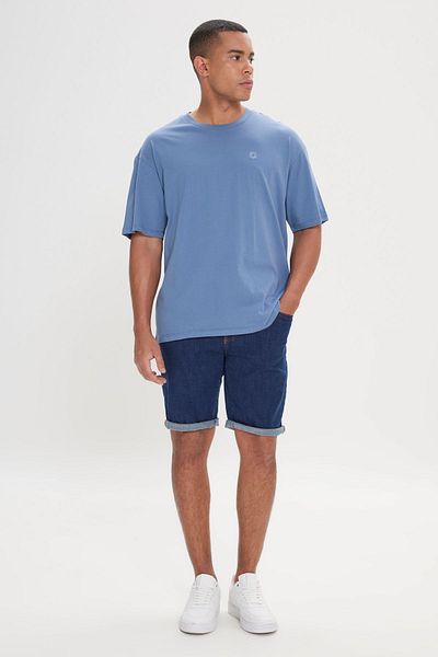 AC&Co / Altınyıldız Classics Ανδρικό μπλουζάκι Indigo Loose Fit Loose Fit 100% βαμβακερό μπλουζάκι με λαιμόκοψη