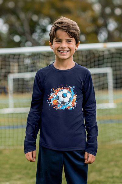 TRENDYOLKIDS Chlapecké tričko se sportovním vzorem s výstřihem v námořnické modré - Tkdaw25Ts00009