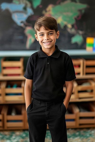 TRENDYOLKIDS Unisex černé pletené tričko Polo s výstřihem – krátký rukáv TKDSS24TS00022