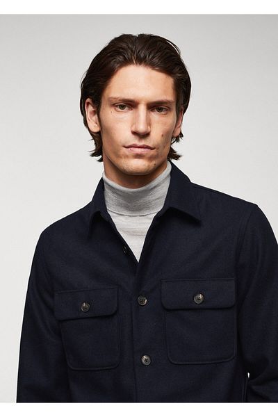 MANGO Woman Ανδρικό πουκάμισο Navy Blue -57905960