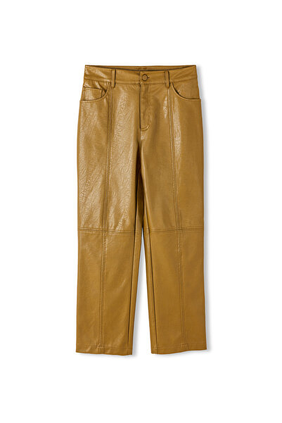 İpekyol Khaki Faux Leather Trousers - Stylish and Comfortable