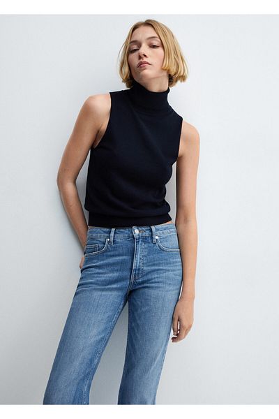 MANGO Woman Blugi de damă medii de culoare denim - 67140313