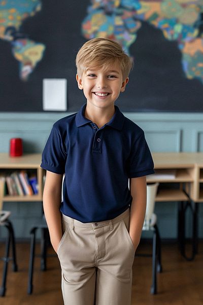 TRENDYOLKIDS Unisex pletené tričko s pololímečkem v námořnické modré - TKDSS24TS00022