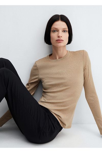 MANGO Woman Γυναικείο T-Shirt καφέ -67810471