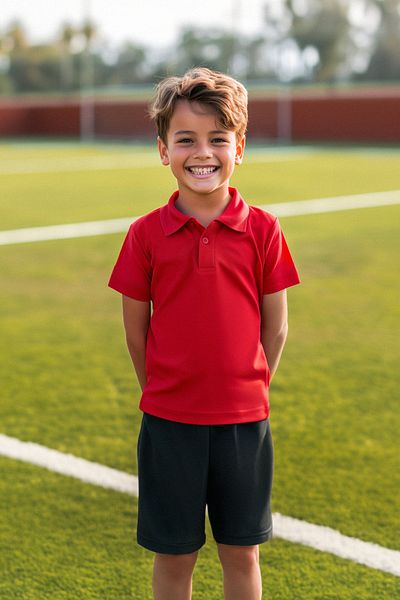 TRENDYOLKIDS Unisex červené polo pletené tričko s krátkým rukávem TKDSS24TS00022