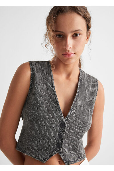 MANGO Woman Kömür Rengi Kız Çocuk Yelek 67075145