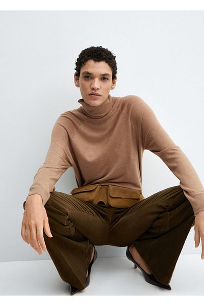 MANGO Woman Дамски пуловер - Dark Camel, Модел 67110462