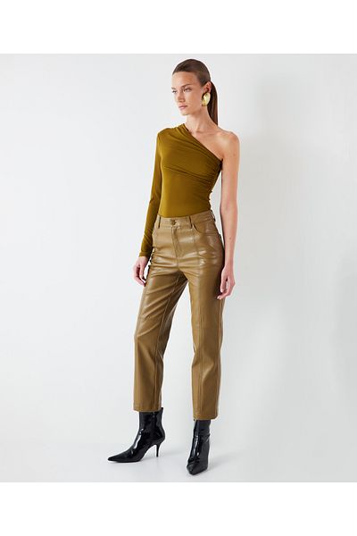 İpekyol Khaki Faux Leather Trousers - Stylish and Comfortable