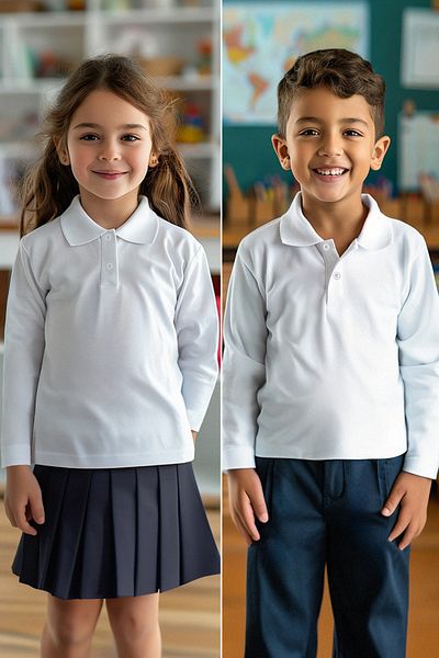 TRENDYOLKIDS Unisex Λευκό-Λευκό μπλουζάκι πόλο σετ 2 - Βαμβακερό, κανονική εφαρμογή TKDAW25TS00004