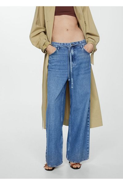MANGO Woman Széles lábú, összegyűjtött bő farmernadrág