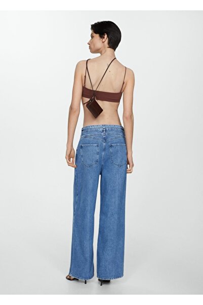 MANGO Woman Széles lábú, összegyűjtött bő farmernadrág