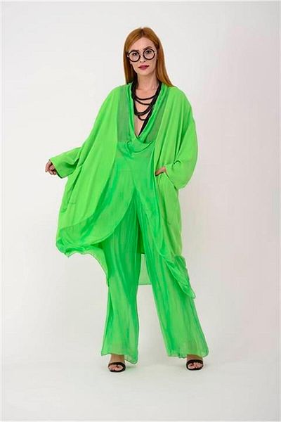 Bohem Stil Bluză cu șapcă supradimensionată din mătase italiană - Set pantaloni Wes