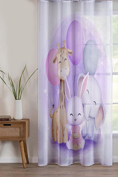 3D ELSE HALI Colorful Balloon Animals Patterned - Single Winged Tulle Curtain Children's Baby Room