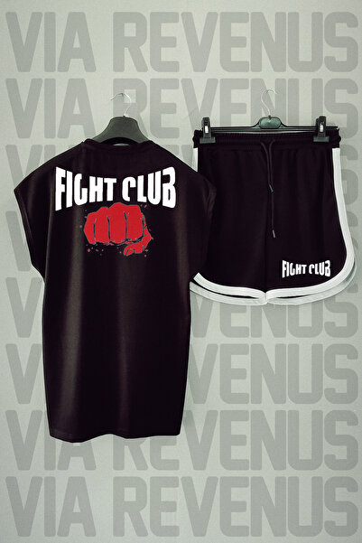 Vordevia Set tricou sport cu decolteu și pantaloni scurți negri Fight Club - ...