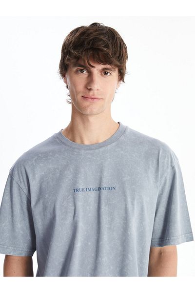 LC Waikiki Tricou cu imprimeu pentru bărbați din bumbac pieptănat - Gât crew, mânecă scurtă