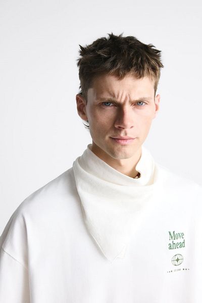 The Champ Clothing Ανδρικό μπλουζάκι White Move Ahead Printed Crew Neck Oversize