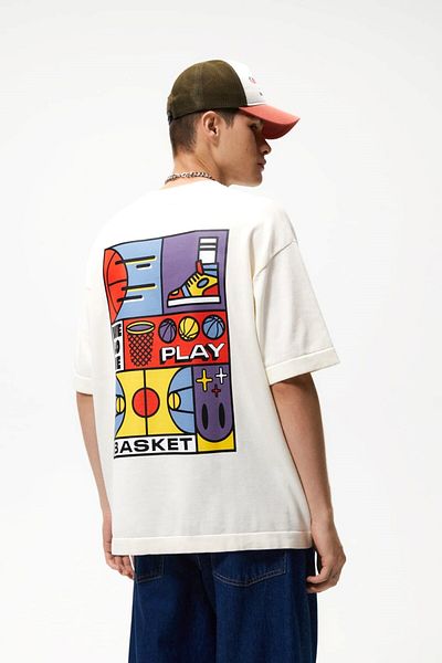 The Champ Clothing Ανδρικό υπερμεγέθη λευκό μπλουζάκι - We Love Play Basket με γράμματα και στάμπα