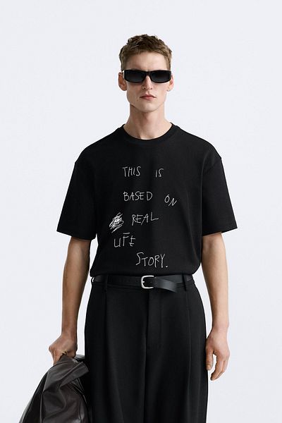 The Champ Clothing Μαύρο Oversize ανδρικό μπλουζάκι - Crew Neck, Printed, Real Life Story Based