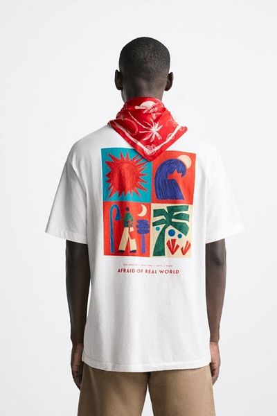 The Champ Clothing Λευκό ανδρικό μπλουζάκι Oversize - Crew Neck, τυπωμένο 'Afraid Of Real World'