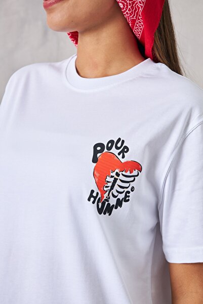 The Champ Clothing Λευκό γυναικείο μπλουζάκι - Pour Humme, Lettered Heart Skeleton Printed