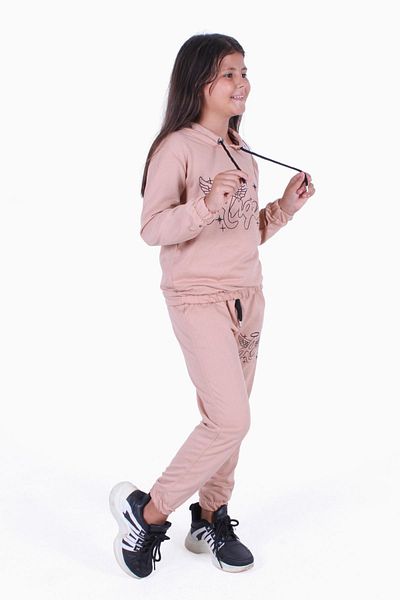 FYK COLLECTİON Σετ αθλητικές φόρμες για κορίτσια - Λεπτομέρεια με κείμενο αγγέλου