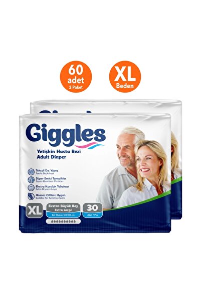 giggles Yetişkin Bel Bağlamalı Large (XL) Hasta Bezi - 60 Adet (2 Paket 30'lu)