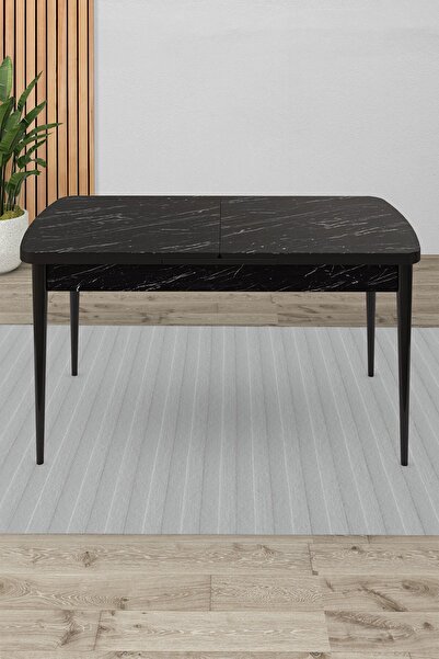 Canisa Siyah Mermer Desen 80x132 Açılabilir Yemek Masası Ahşap Ayak