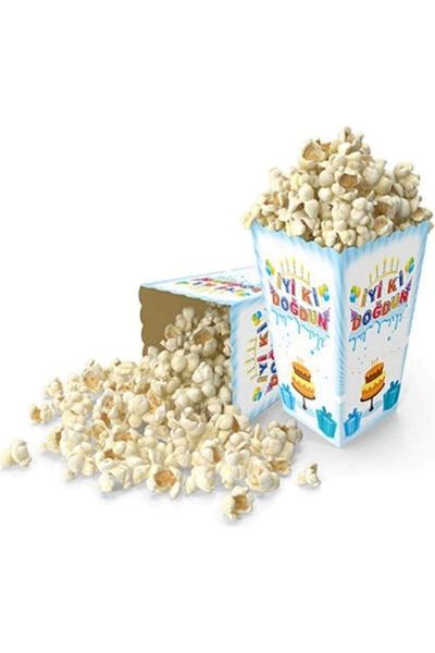 booddie Blue Cake Pattern Corn Box - 8 Pack Popcorn Box, for Birthday and Party Events