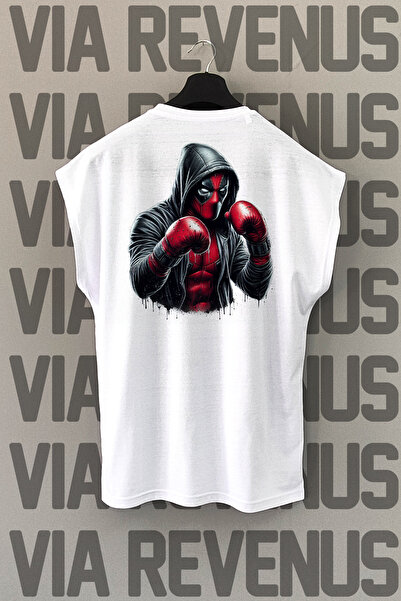 Vordevia Tricou sport alb cu mânecă zero cu imprimeu pe spate de box