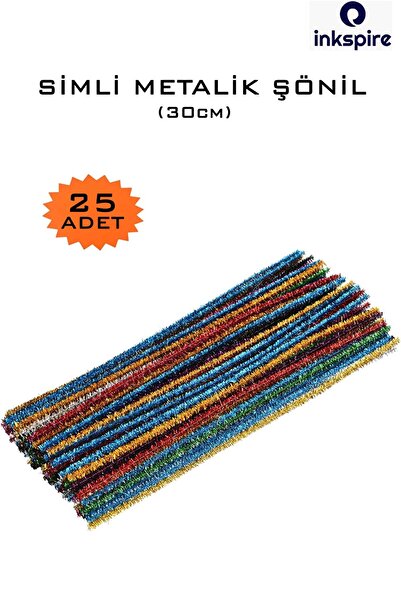inkspire Metalik Şönil Renkli 30 Cm 25'li 1 Paket Renkli Simli Çubuk Tüylü Tel 25Li Peluş Simli Tel Etkinlik