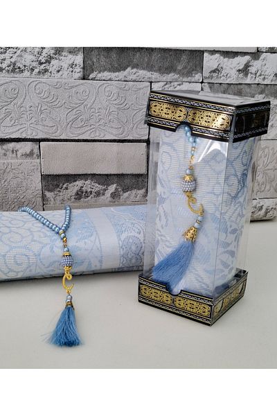 hira tasarım 1 Piece Luxury Taffeta Prayer Rug and Pearl Prayer Beads Mevlid Set - Gift Dowry Boxed