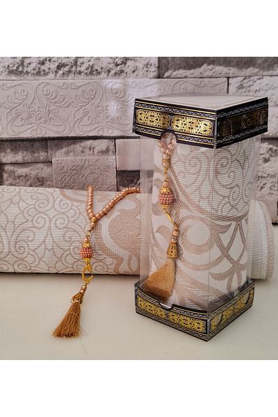hira tasarım Luxury Taffeta Pearl Prayer Beads and Prayer Rug Set - With Dowry Box, 1 Piece