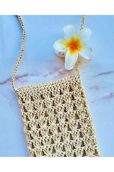 By G Tasarım Straw Color Paper Knitted Phone Bag