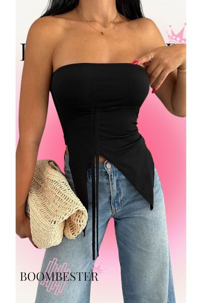 BoomBester Γυναικεία μπλούζα σε μαύρο στράπλες Sandy ύφασμα