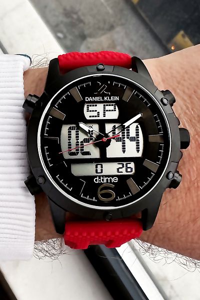 Daniel Klein Men's Wristwatch - 3 ATM Waterproof, Red Silicone Cord + Bracelet Gift DKE2077C5