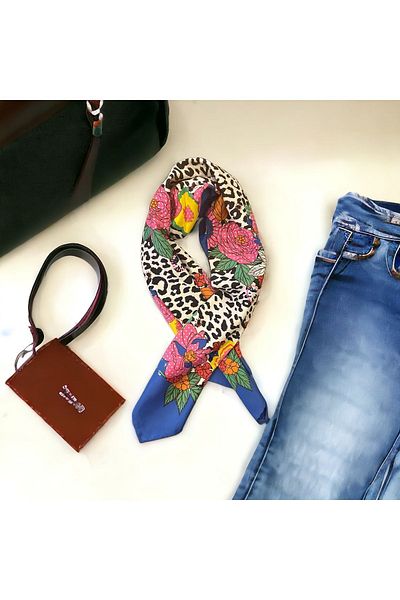 DKGROUP 90x90 cm Square Elegant Patterned 100% Silk Shawl Foulard Bandana - The Meeting of Luxury and Elegance