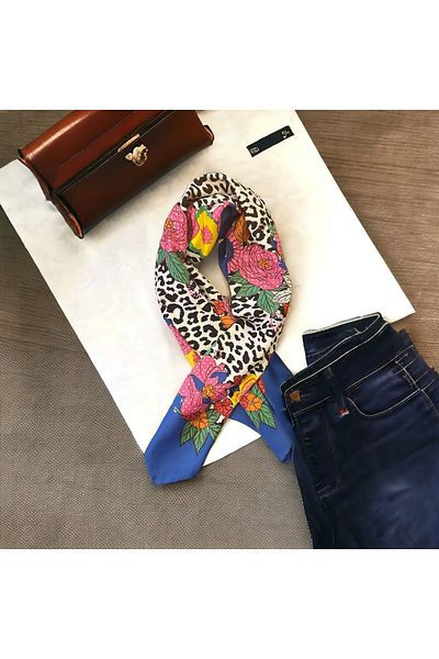DKGROUP 90x90 cm Square Elegant Patterned 100% Silk Shawl Foulard Bandana - The Meeting of Luxury and Elegance