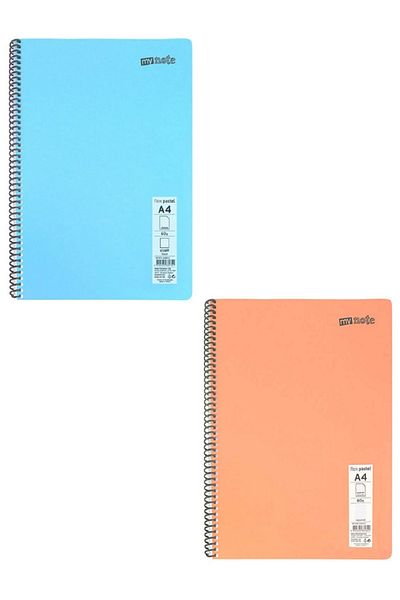 Mynote كتاب مدرسي حلزوني مقاس A4 - قطعتين بألوان مختلفة - غطاء PP مكون من 60 صفحة (قطعتان)