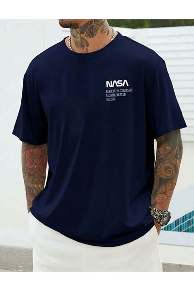 BYMEER Μπλουζάκι με στάμπα Navy Blue Nasa Crew Neck Oversize