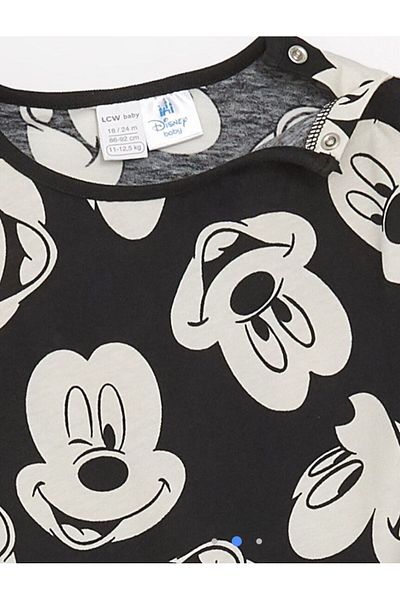 LC Waikiki LCW Baby Boy Romper – s výstřihem, krátký rukáv, potisk Mickey Mouse