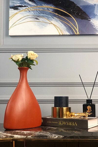 AstreHome Seramik Dekoratif Özel Seri Vazo-obje -kiremit Rengi