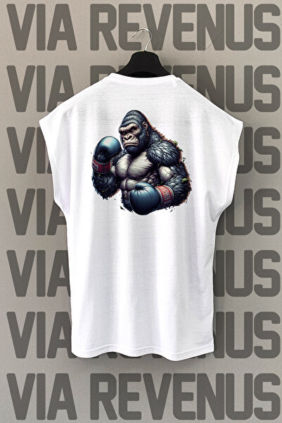 Vordevia Tricou sport boxing Gorilla alb - imprimat pe spate, mâneci zero