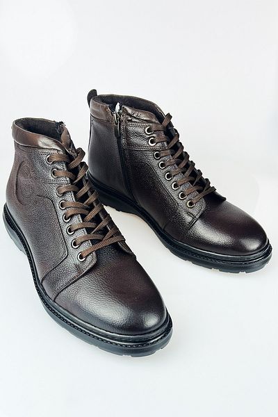 LUSIVE Genuine Leather Brown Zippered Cold-Proof Men's Winter Boots LUAS24AL0019