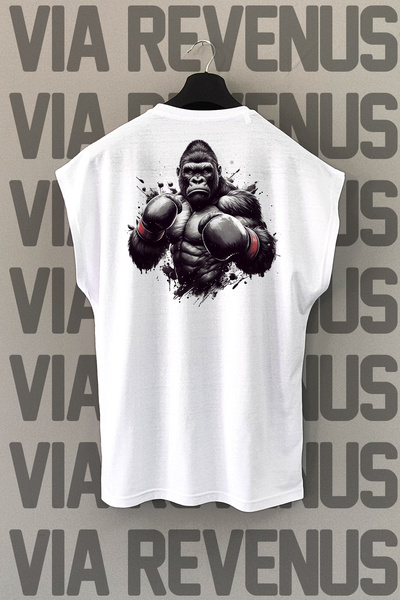 Vordevia Bela sportska majica - Gorilla Boxing Back Štampano , bez rukava